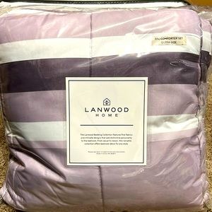 8 piece set includes Very nice set. Comforter, bed skirt, 2 shams, sheet set.